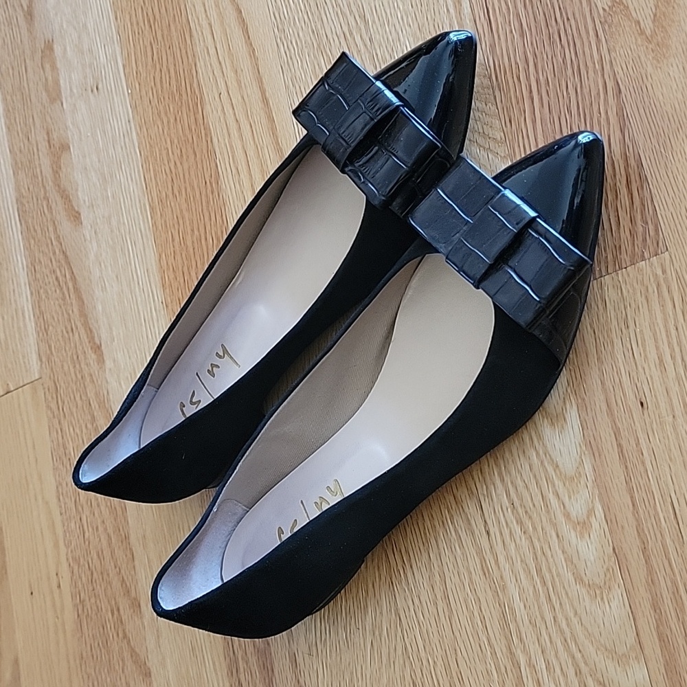 fs/ny Black Leather Women's Flats with Bow Detail - Picture 11 of 11